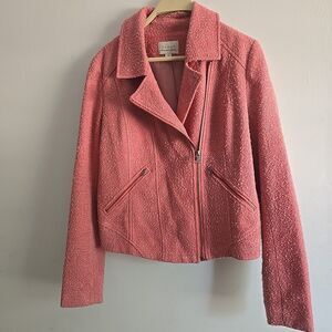 Hinge Tweed Jacket Barbie Core Womens Medium Pink Blazer Zip Up Wool Moto